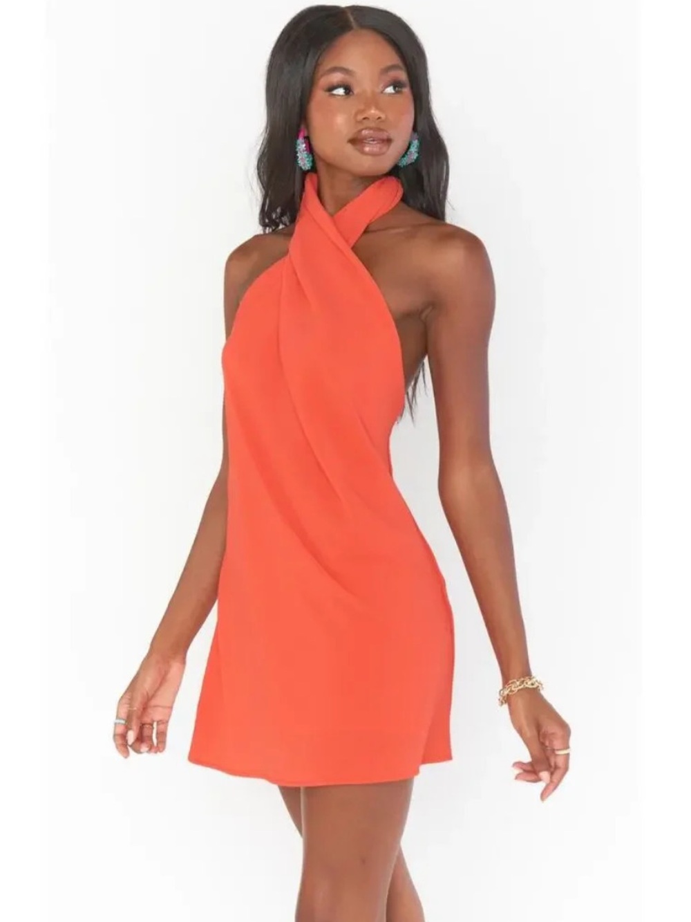 Show Me Your Mumu Revolve Jasmine Halter Mini Dress Bellini Orange - Size Small - Picture 3 of 11